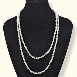 V. Long Faux Pearl Strand Necklace